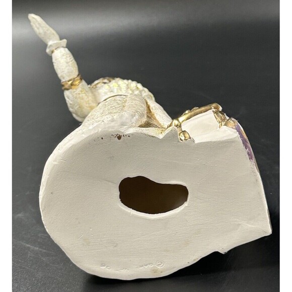 Vintage Ceramic Gold and White Santa Waving with Sleigh of Flowers 9.5 Inch Tall - Picture 5 of 6